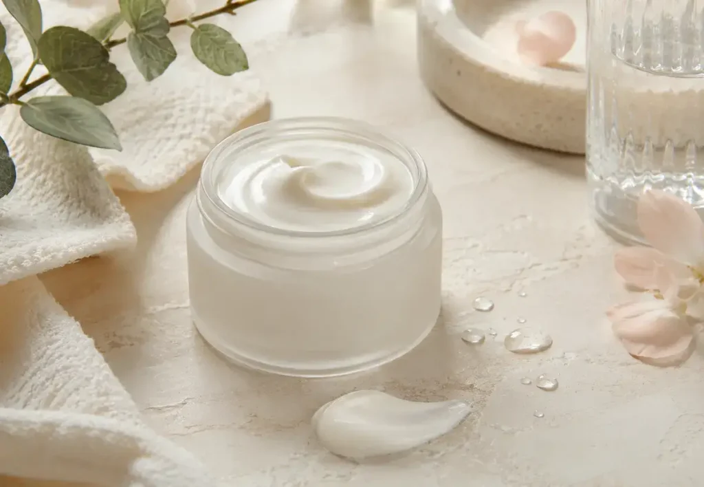 Creme hidratante de textura espessa indicado para cuidados com a pele ressecada.